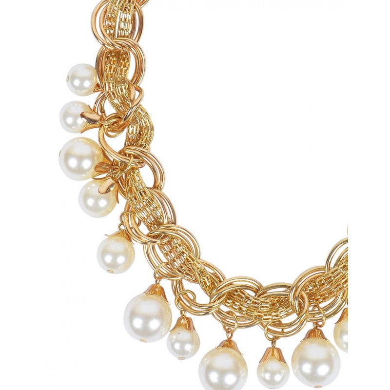 Gold-Polished Alloy Pearl Statement Necklace - The Pari | Grocsy