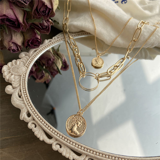 Gold-Polished Alloy Layered Designer Short Necklace - The Pari | Grocsy