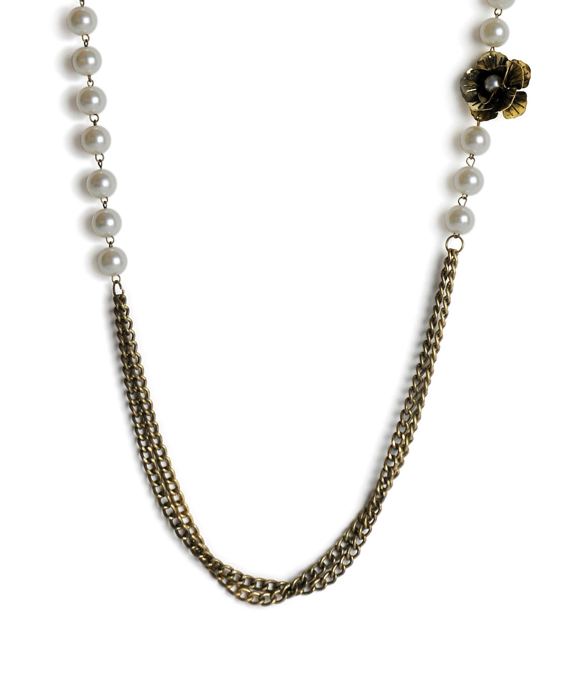 Gold-Polished Alloy Long Antuque Pearl Necklace - The Pari | Grocsy