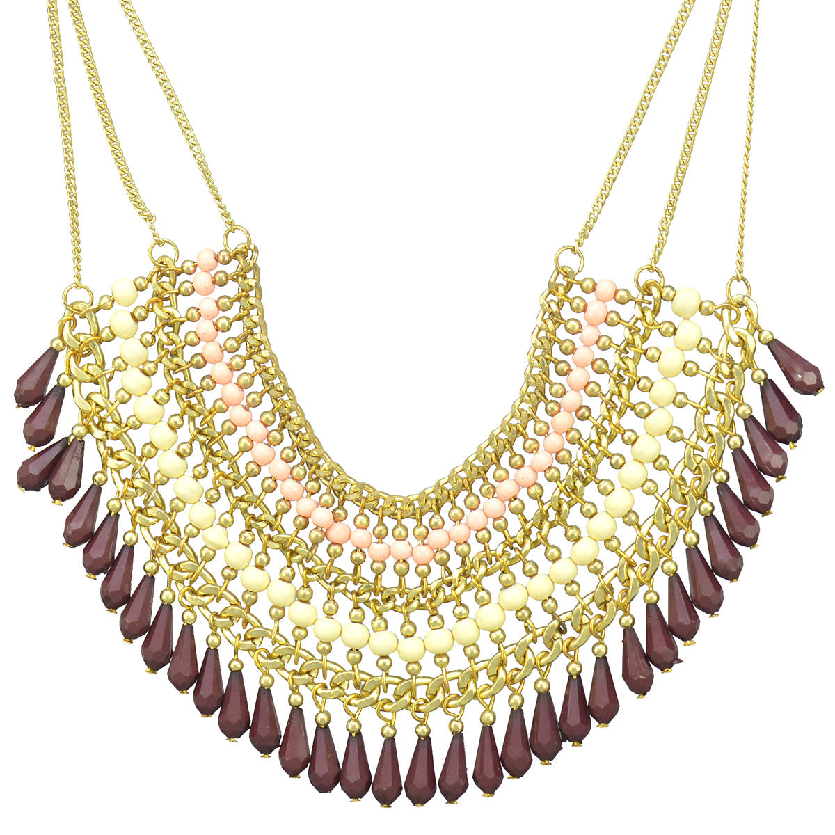 Gold-Polished Alloy Beaded Statement Necklace - The Pari | Grocsy