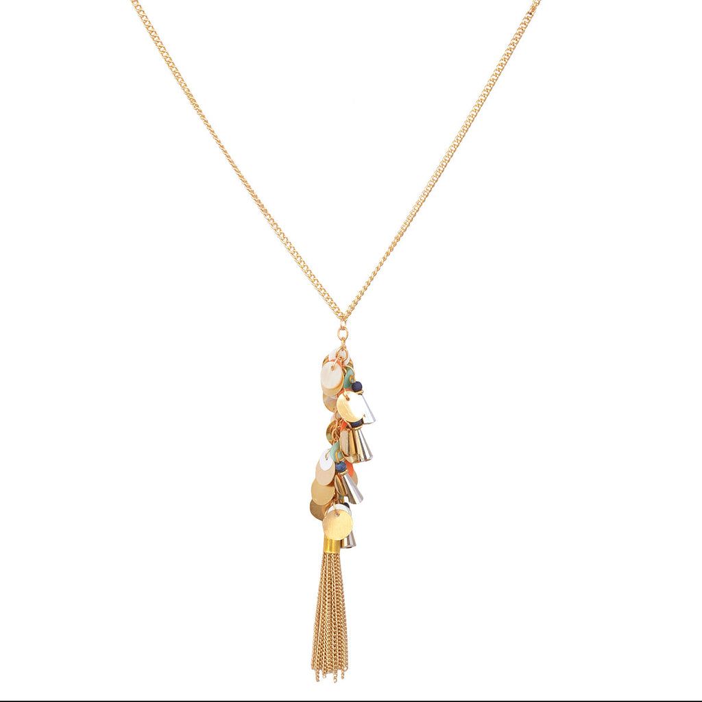 Gold-Polished Alloy Long Multi Chain Necklace - The Pari | Grocsy