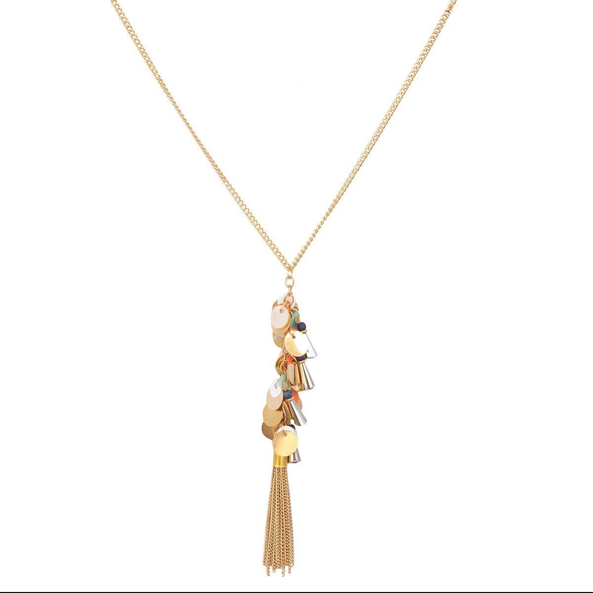 Gold-Polished Alloy Long Multi Chain Necklace - The Pari | Grocsy