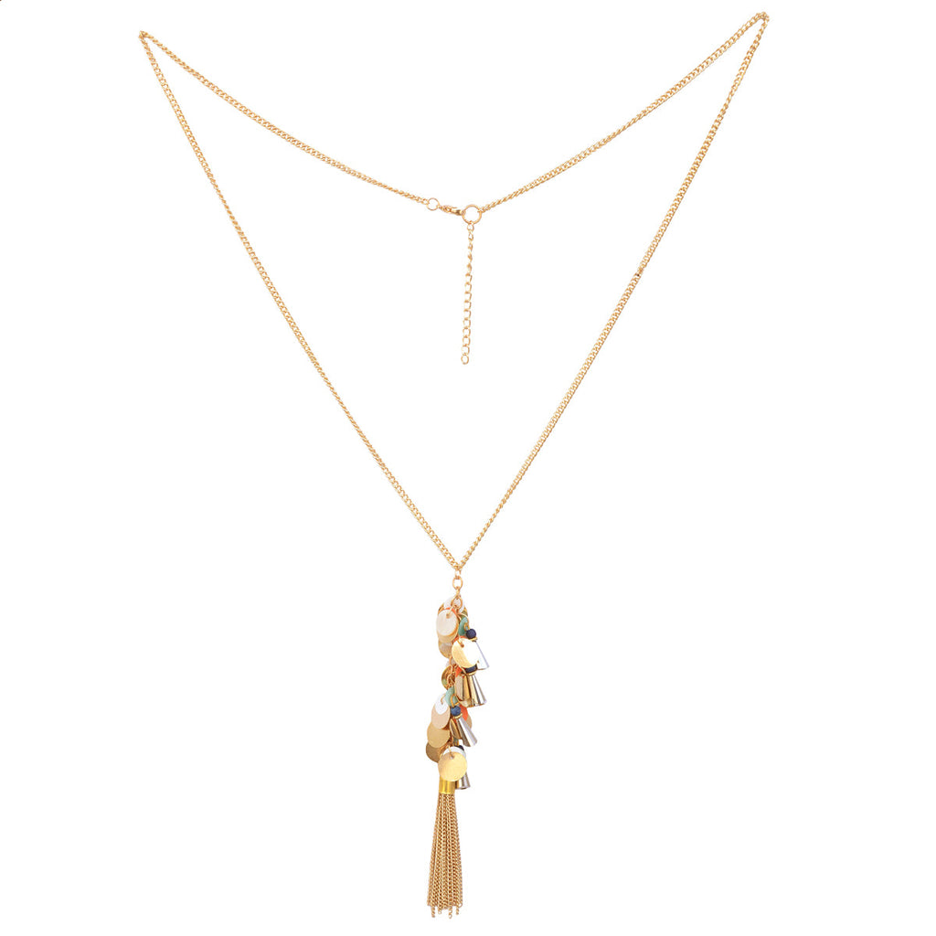 Gold-Polished Alloy Long Multi Chain Necklace - The Pari | Grocsy