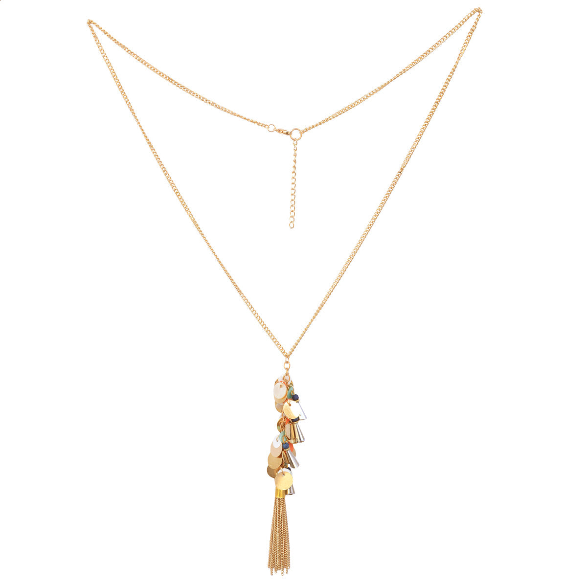 Gold-Polished Alloy Long Multi Chain Necklace - The Pari | Grocsy