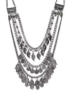 Silver-Plated Alloy Multi Layer Silver Oxidised Necklace - The Pari | Grocsy