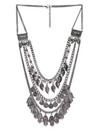 Silver-Plated Alloy Multi Layer Silver Oxidised Necklace - The Pari | Grocsy