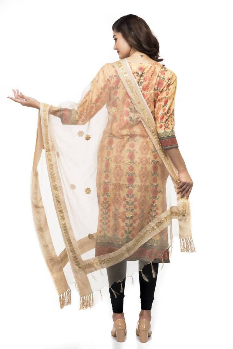 A R Silk Women's Orgenza Cotton Gota Work Golden Fancy Dupatta | Grocsy
