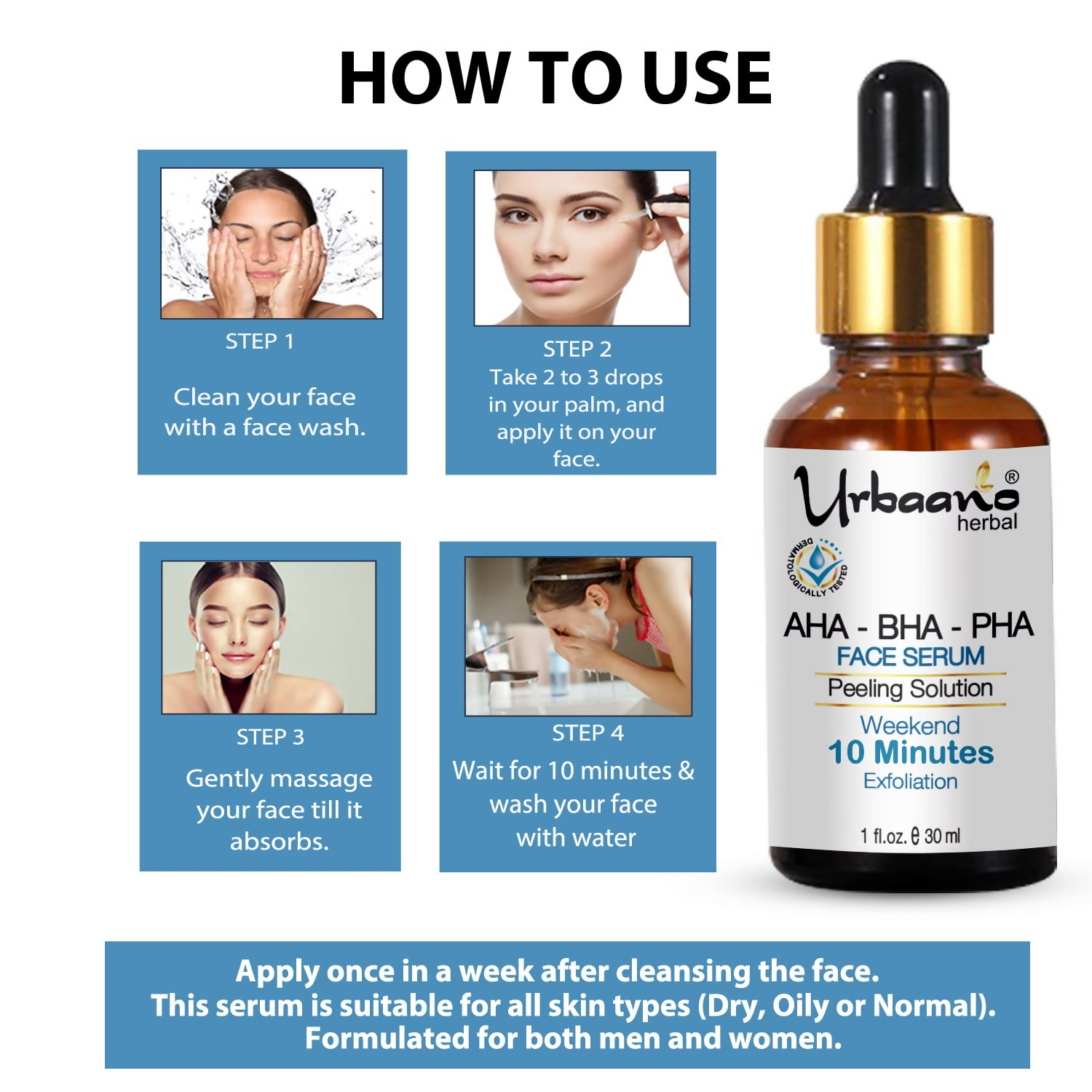 Urbaano Herbal 24% AHA+1% BHA+5% PHA 10 Minutes Serum | Grocsy