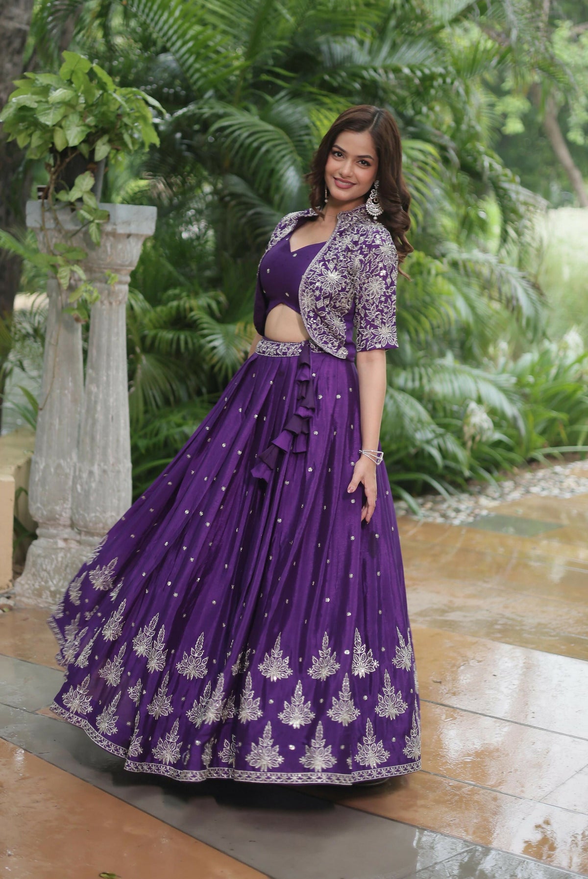Lorenvalley Pure Chinnon With Rich Embroidered Sequins Work Lehenga Choli with Koti | Grocsy