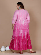 Miravan Women's Plus Size Cotton Embroidery And Lace Work Pink Party Wear Anarkali Kurta | Grocsy