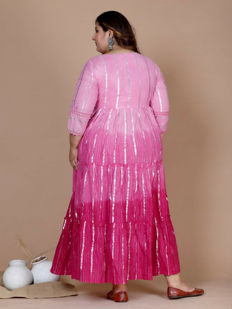 Miravan Women's Plus Size Cotton Embroidery And Lace Work Pink Party Wear Anarkali Kurta | Grocsy