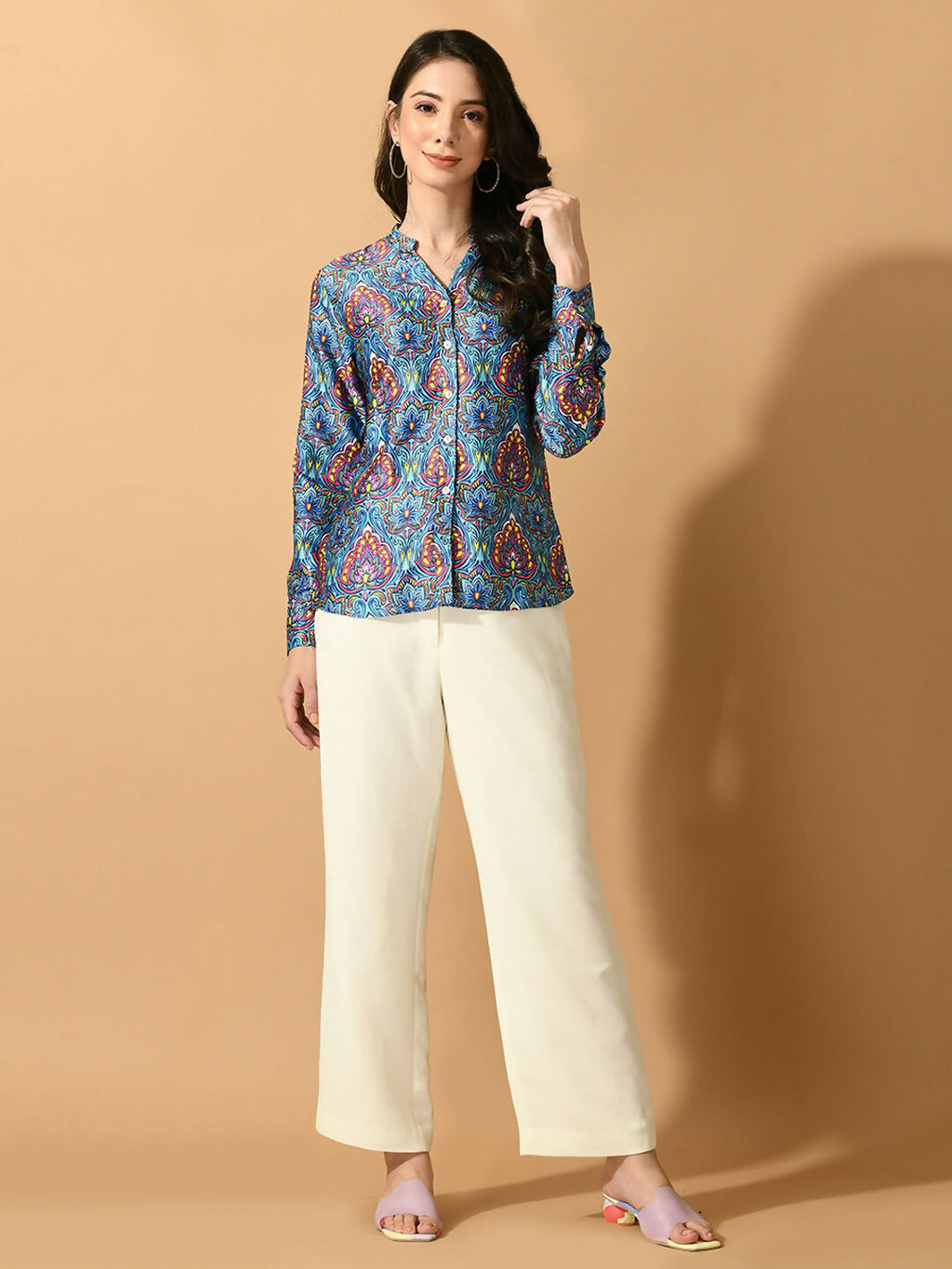 Myshka Women's Multi Satin Printed Smart Shirt | Grocsy
