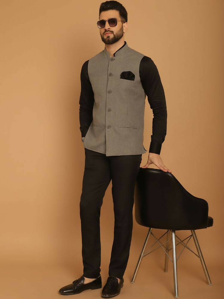 Even Apparels Nehru Jacket With Welt Pockets - Grey | Grocsy