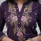 The52 Women's Beautiful Rayon Slub Fabric Embroidery Work Straight Kurta Pant and Dupatta Set | Grocsy