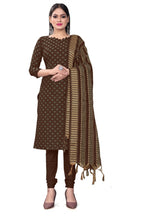 Brown Cotton Jacquard Woven Unstitched Dress Material - Amara | Grocsy