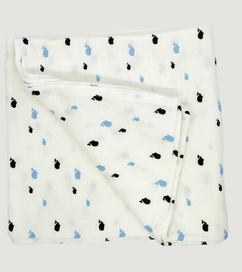 Kindermum Organic Cotton Muslin Swaddle Blanket 110 Cm X 110 Cm - Set Of 2 - Bear And Whale | Grocsy