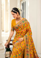 Joban Fashion Faux Chiffon Light Weight SareeMusturd Colored With Zari Border Saree | Grocsy
