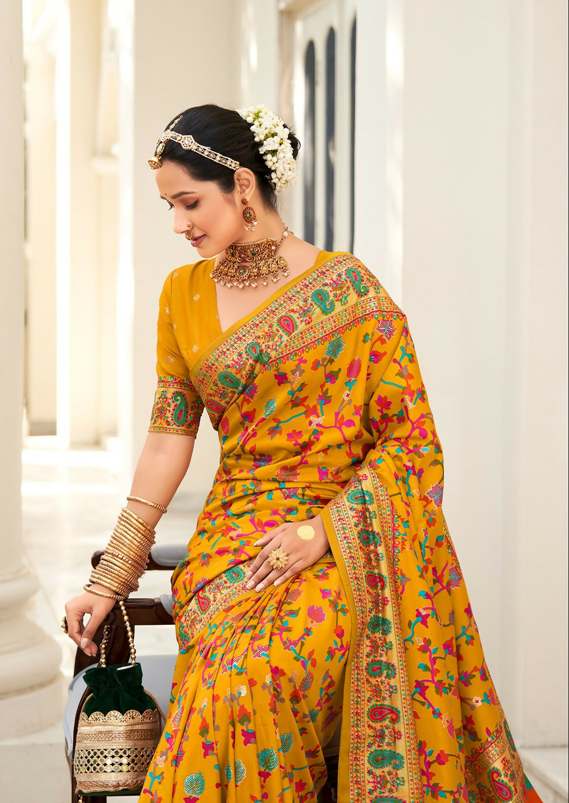 Joban Fashion Faux Chiffon Light Weight SareeMusturd Colored With Zari Border Saree | Grocsy