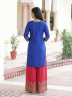 Joban Fashion Blue Silk Embroidered Sharara Set | Grocsy