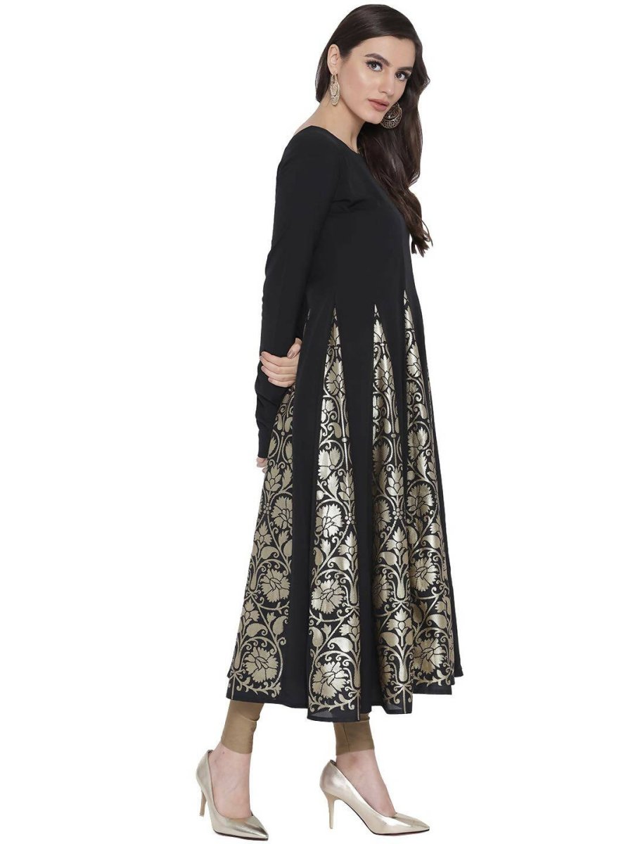 Ahalyaa Black Crepe Foil Printed Anarkali Kurta | Grocsy