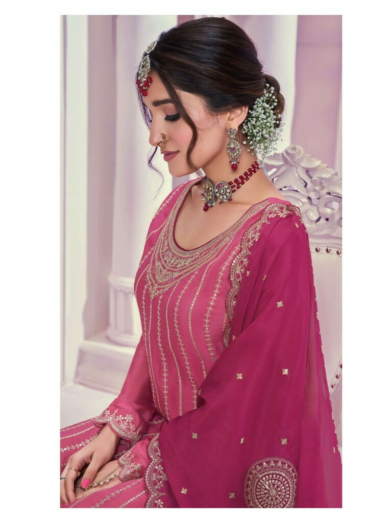 Vastranavya Exquisite Pink Heavy Chinon with Embroidered & Sequins Work Salwar Suits | Grocsy