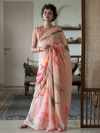 Suta Peach Floral Pure Cotton Saree | Grocsy