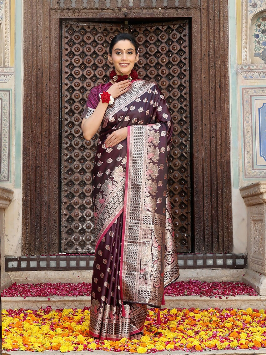 Shree Shyam Fashion Purple Silk Saree | Grocsy