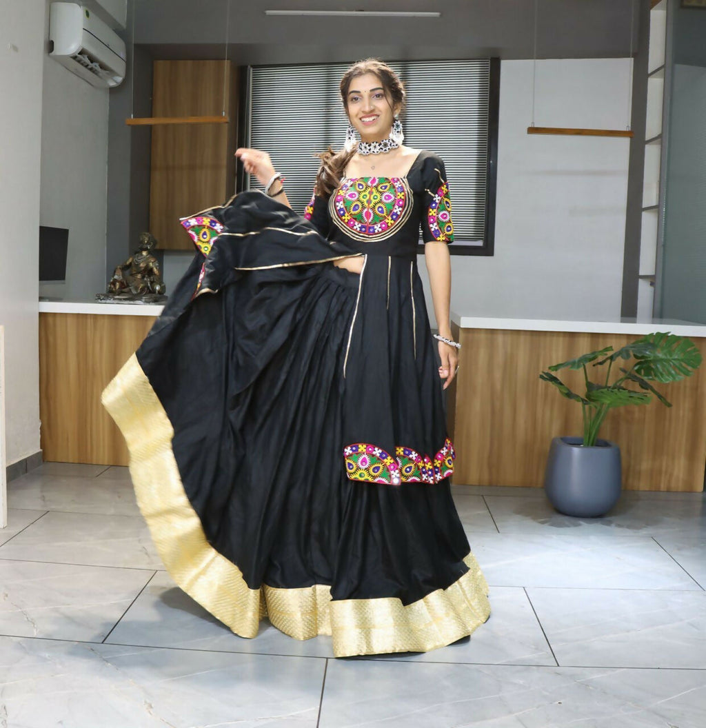 Yash Enterprise Black Rayon Cotton Embroidery Semi Stitched Navratri Top Chaniya Choli | Grocsy