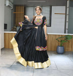 Yash Enterprise Black Rayon Cotton Embroidery Semi Stitched Navratri Top Chaniya Choli | Grocsy
