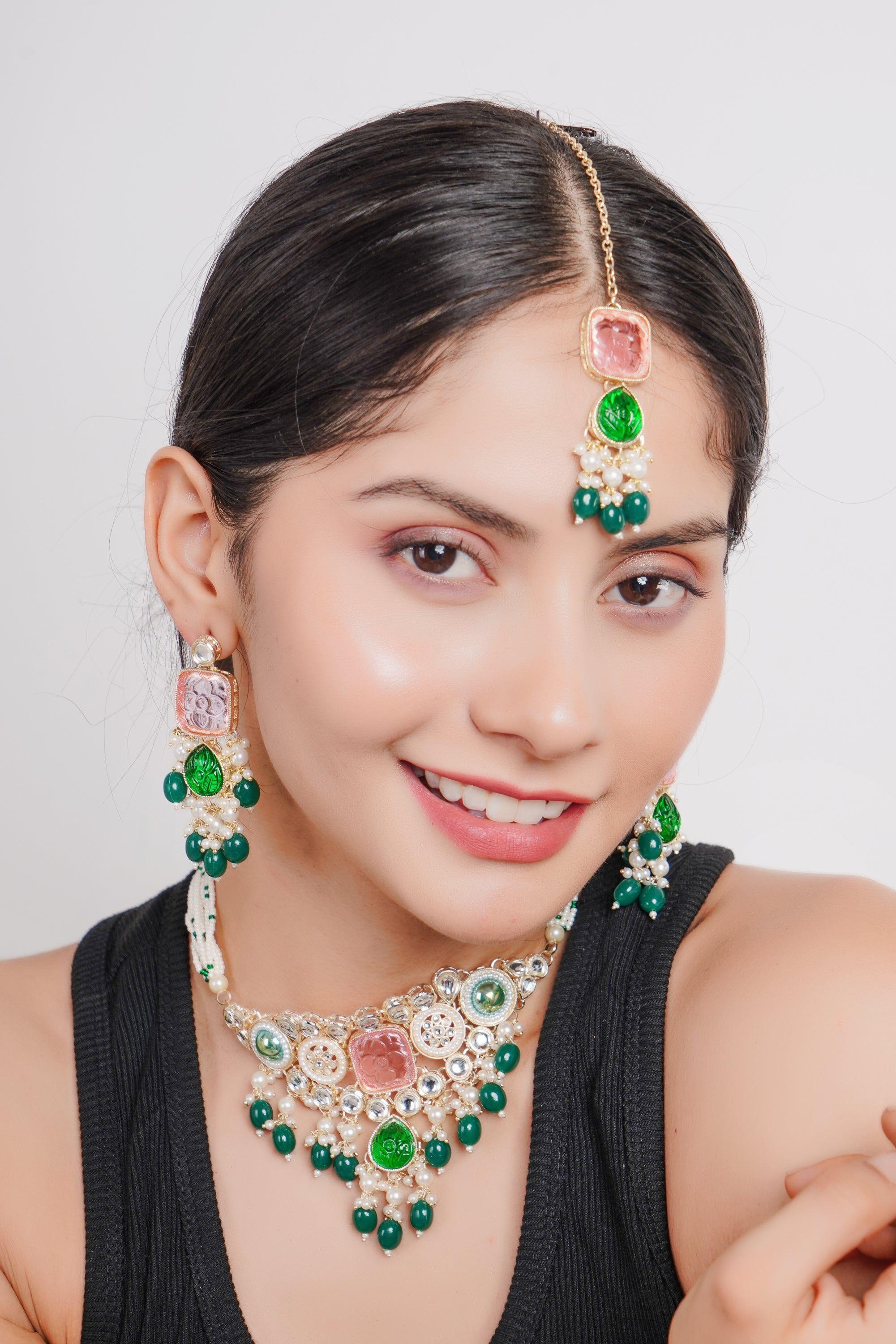Divisha Alloy Gold-plated Trendy Multicolour Choker Pearl Jewellery Set | Grocsy