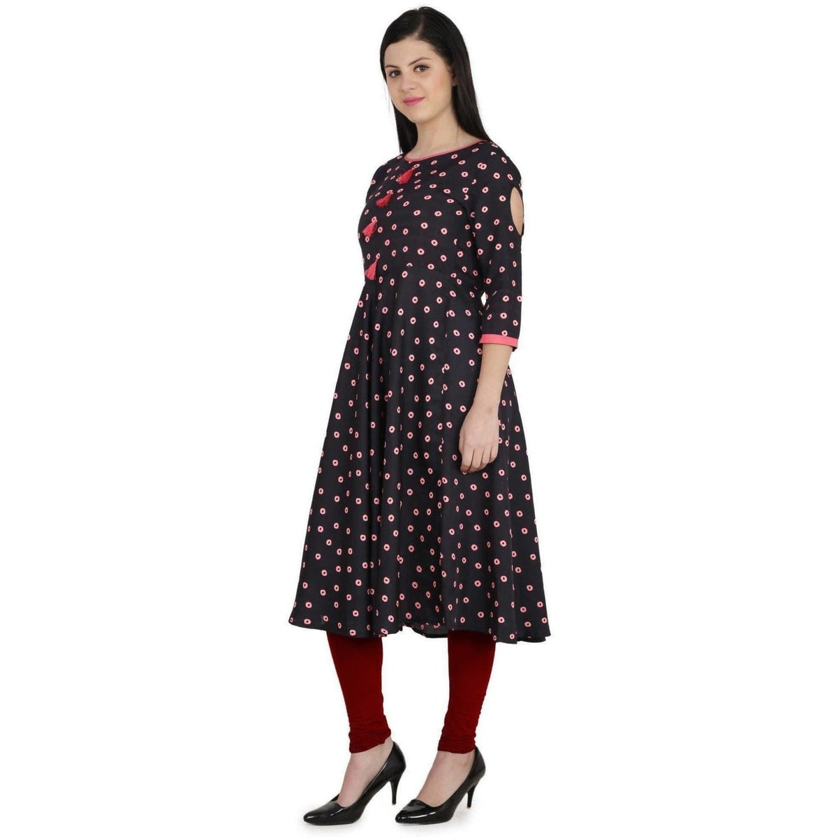 Kanoor Garment Women's Black A Line Round Neck Kurti | Grocsy
