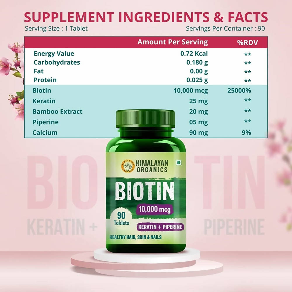 Himalayan Organics Biotin 10000 Mcg with Keratin + Piperine Tablets | Grocsy