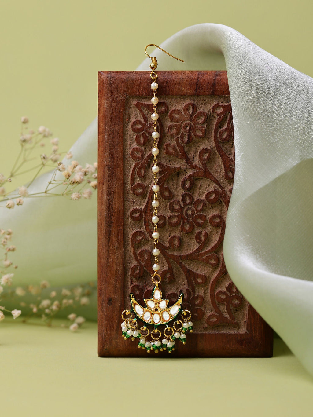 Ruby Raang Gold Polished Gold Kundan Maang Tikka | Grocsy