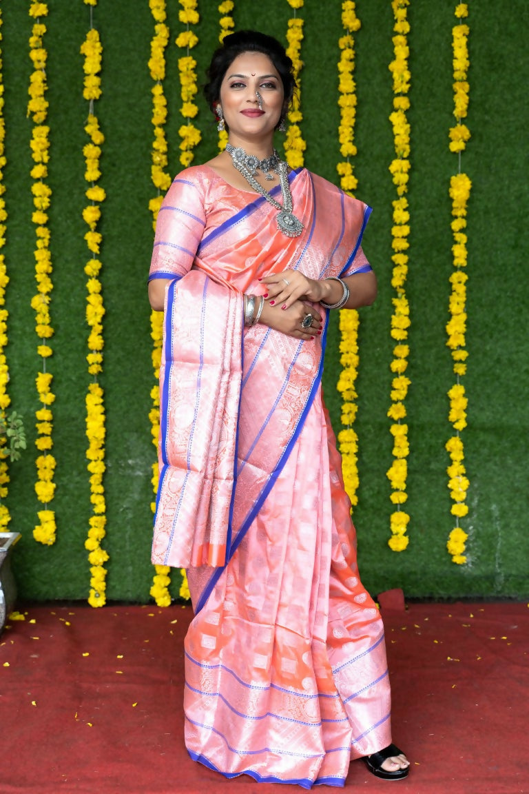Jyoti Fashion Women's Baby Pink Soft Handloom Silk Zari Woven Saree with Blouse | Grocsy