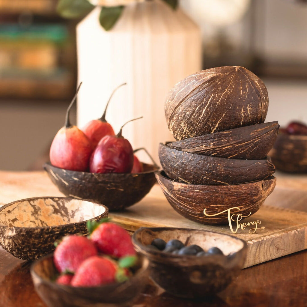 Thenga Natural Oval Coconut Shell Bowls | Grocsy