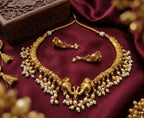 Jewel City Antique Gold Plated Elephant Temple Jewelry Set Traditional Indian Choker Necklace & Earrings for Wedding & Festivals | Grocsy