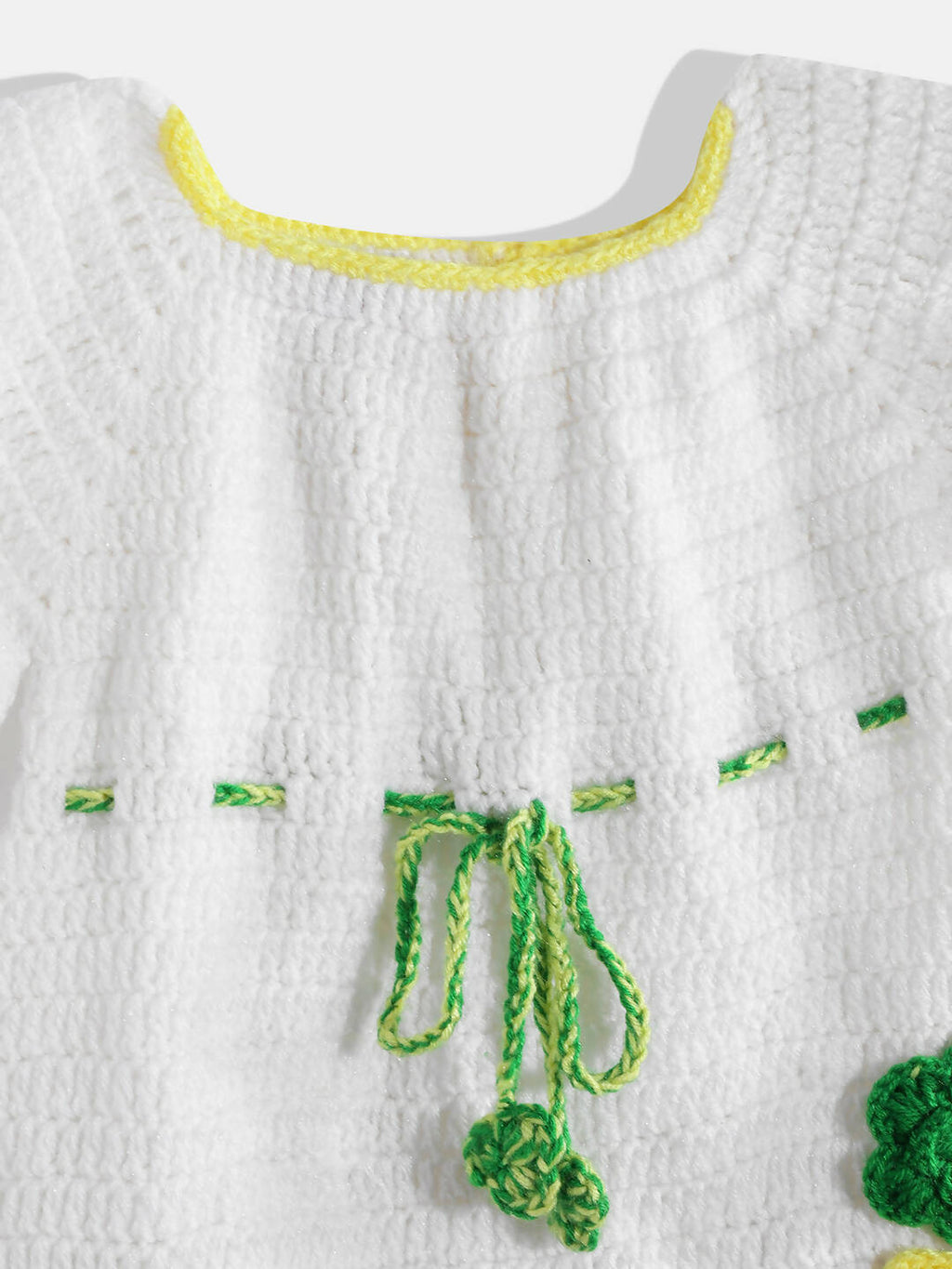 Chutput Kids Woollen Hand Knitted Full Sleeves Cardigan With Short Sleeves Flower Work Dress For Baby Girls - White | Grocsy
