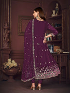 Jyoti Fashion Women's Purple Georgette Embroidered Anarkali Kurta Pant Set With Dupatta | Grocsy