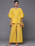 Ahalyaa Women Mustard Yellow Floral Printed Pure Cotton Co-Ords | Grocsy