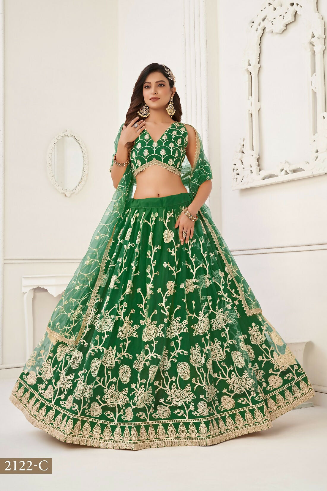Eilara Women'S Green Butterfly Net With Sequins And Embroidery Work Lehenga Choli For Wedding | Grocsy