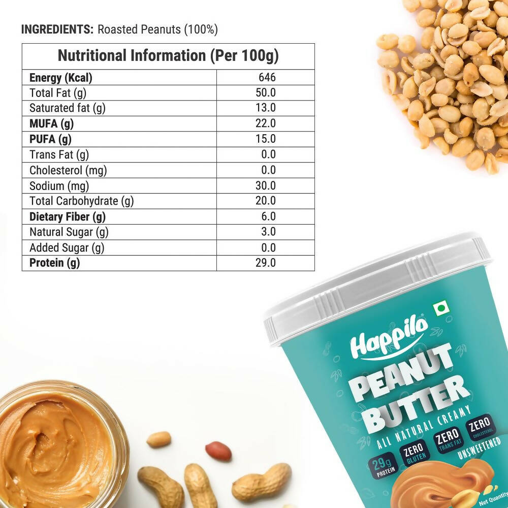 Happilo All Natural Peanut Butter Creamy-Unsweetened | Grocsy