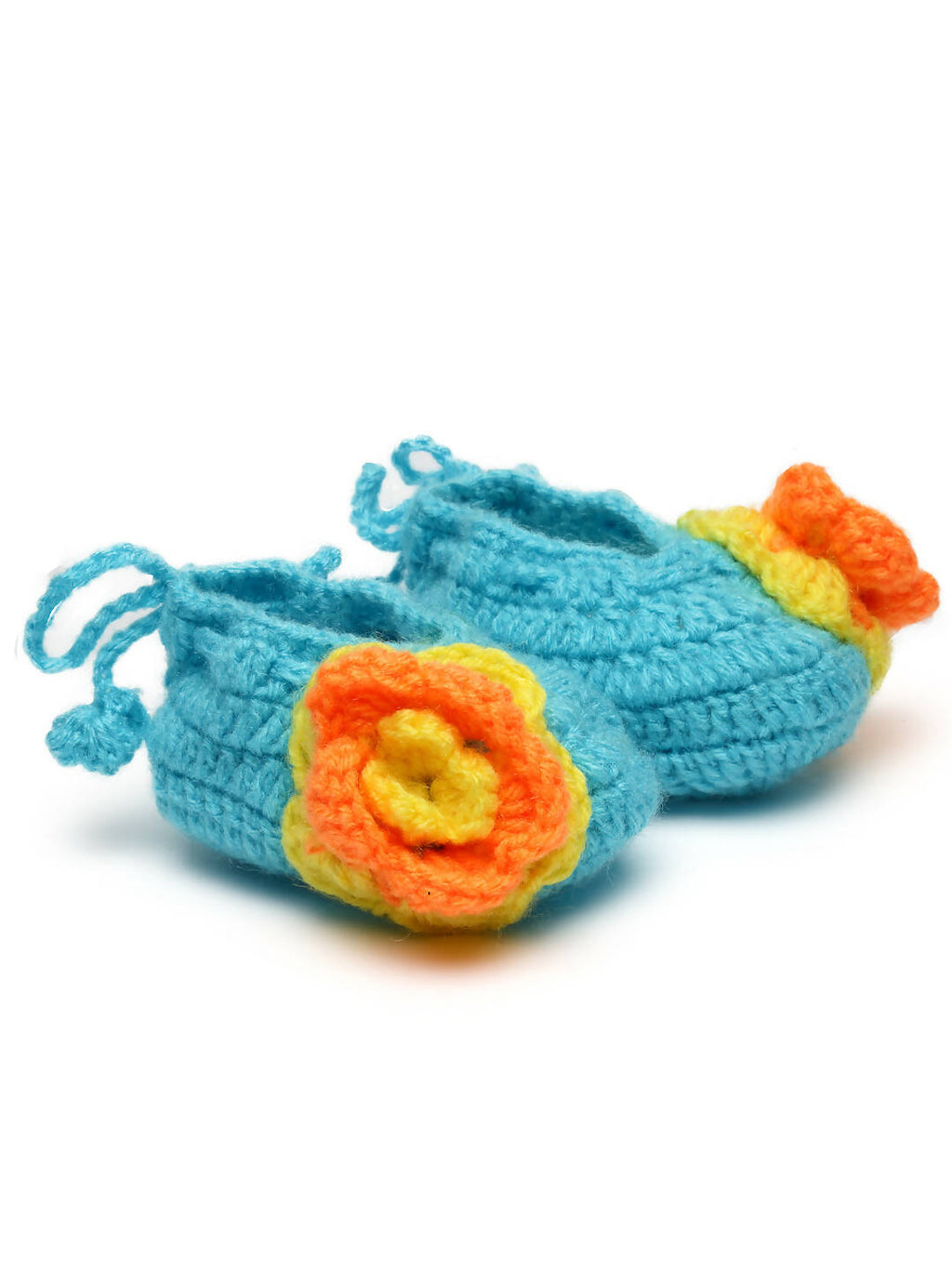 Chutput Kids Woollen Hand Knitted Flower Detailed Booties - Blue | Grocsy