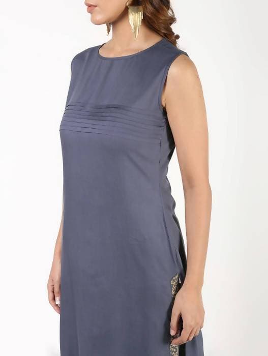 Aniyah Rayon Solid Pintucks Straight Grey Kurta (AN-154K) | Grocsy