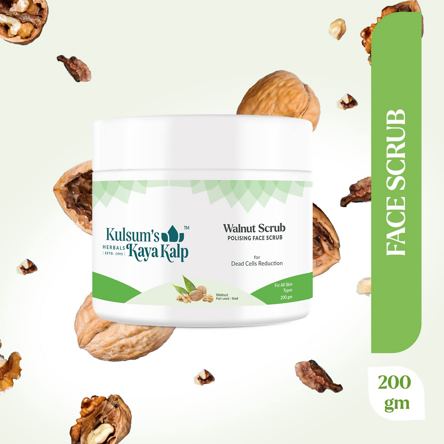 Kulsum's Kaya Kalp Walnut Scrub For Dead Cell Reduction For All Skin Types | Grocsy