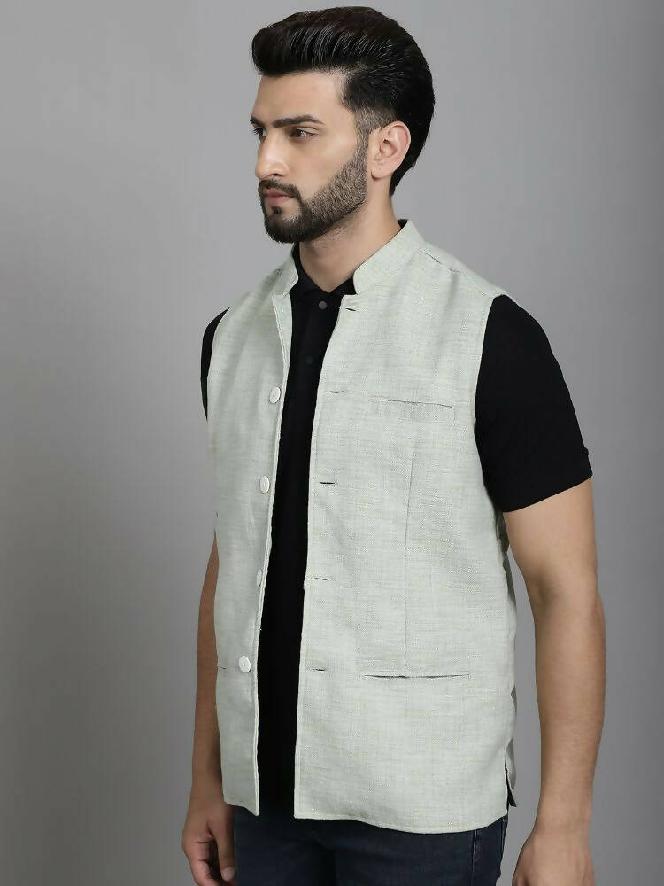 Even Apparels Nehru Jacket With Welt Pockets - Green | Grocsy