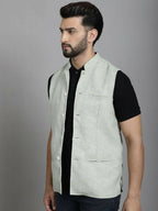 Even Apparels Nehru Jacket With Welt Pockets - Green | Grocsy