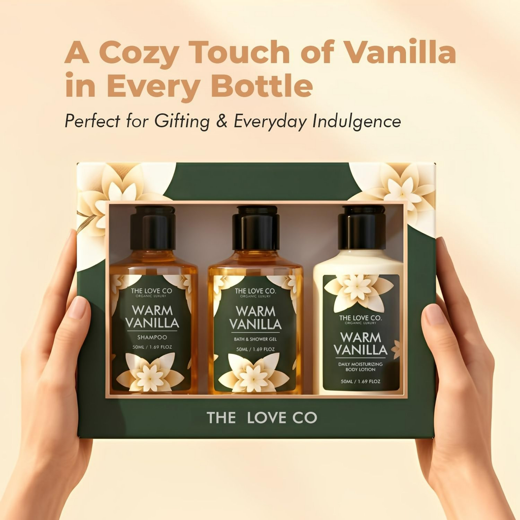 The Love Co. Warm Vanilla Bath & Body Gift Set Kit | Grocsy