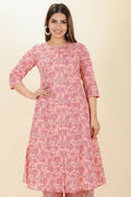 Aramya Pink Soft Cotton Floral A-line Kurta for Women | Grocsy