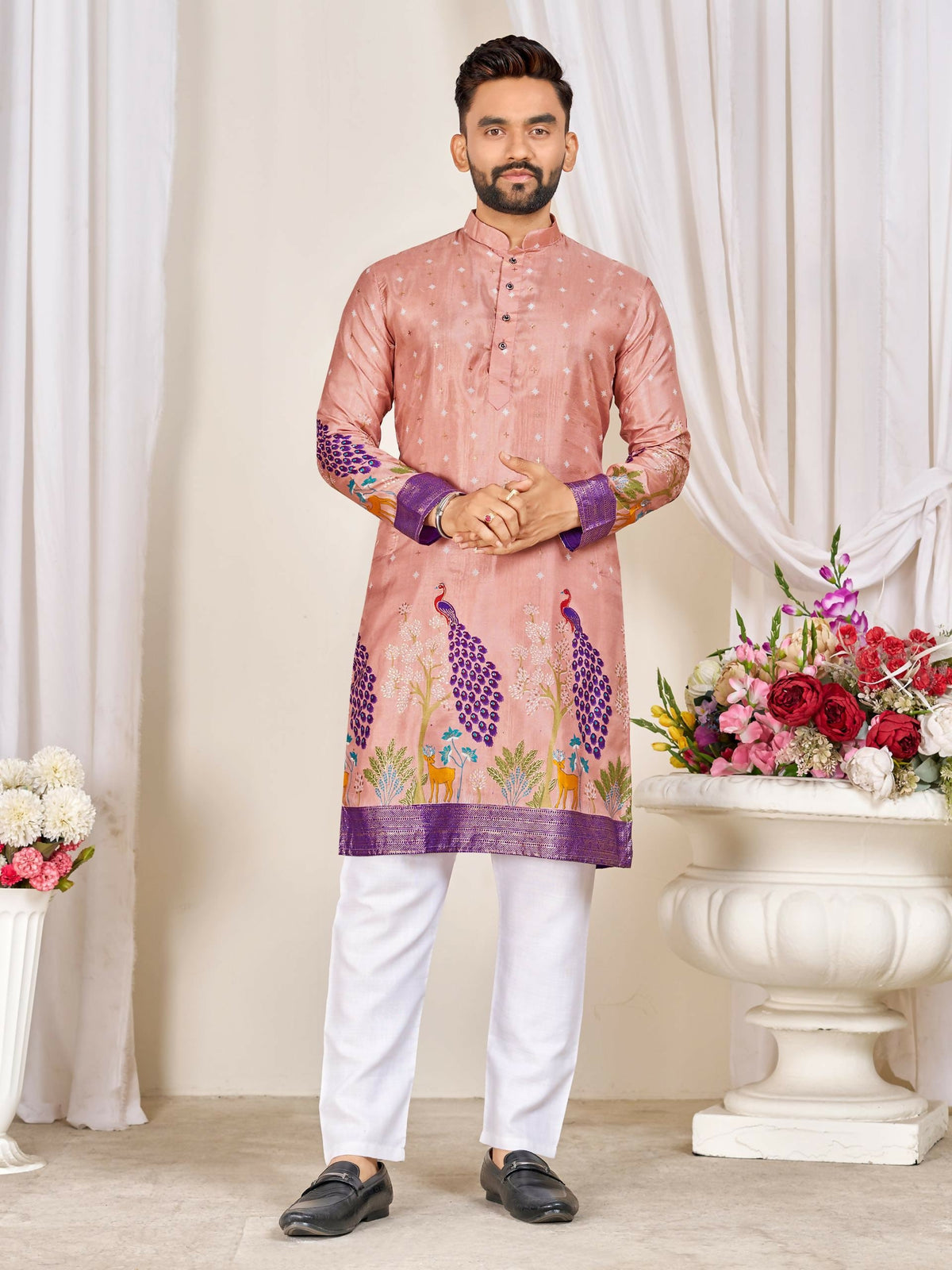 Anaita Pink Dola Silk Straight Kurta With Foil Work | Grocsy