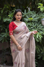Fossil Pure Linen Ethnic Motifs Saree with Unstitched Blouse - A2M | Grocsy